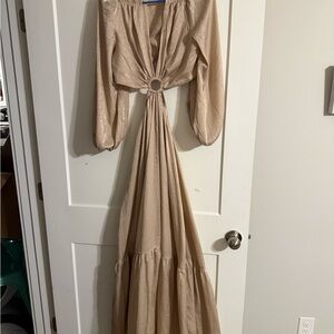 Pink Lily Beige Long Sleeve Maxi Dress